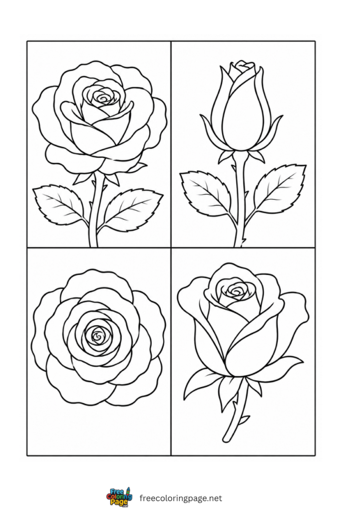 rose different forms coloring page