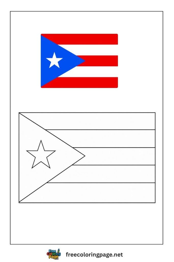 puerto rico flag coloring page with colored reference