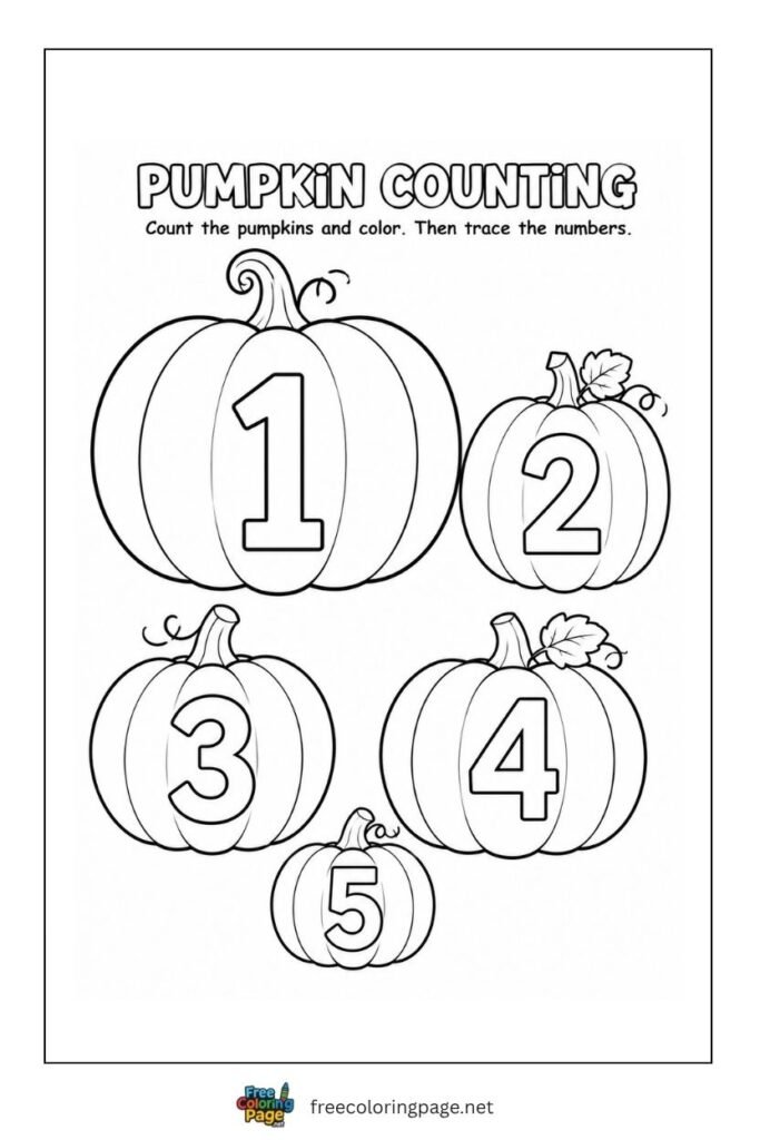 pumpkin numbers coloring page - educational