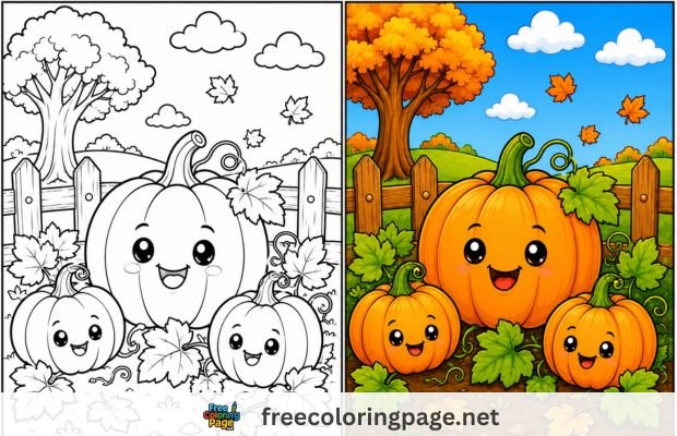 pumpkin coloring pages- colored vs drawing