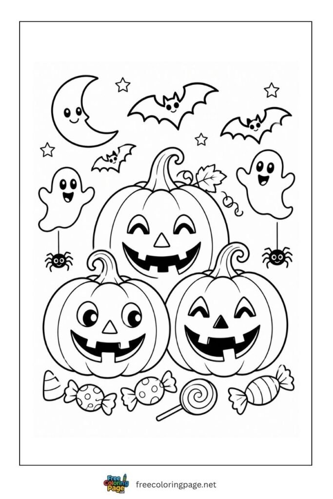 smiling pumkin in halloween coloring page