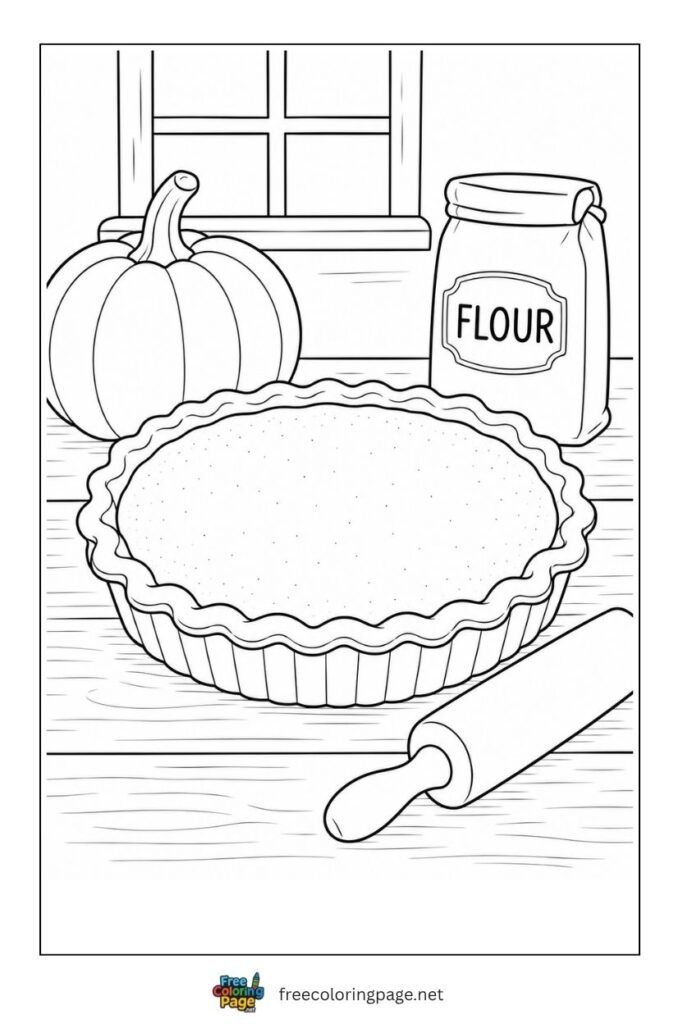 simple pumpkin pie coloring page - for kids
