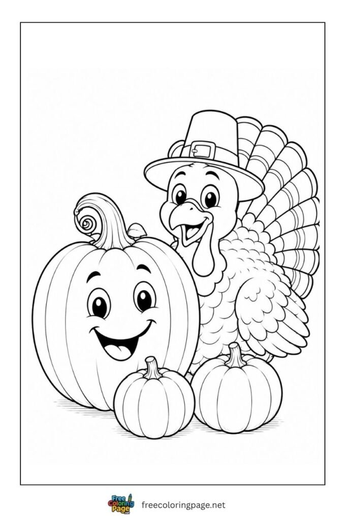 pumpkin with turkey coloring page - thanksgiving