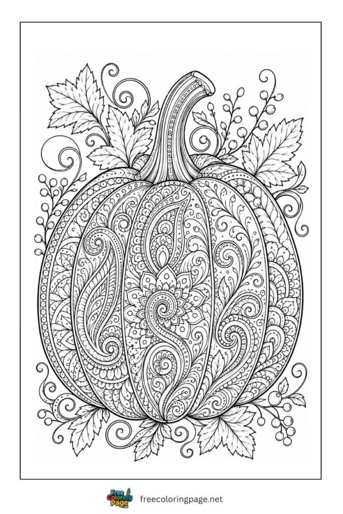 pumpkin zentangle coloring page - for adults