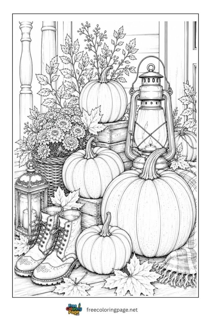 aesthetic cozy pumpkins coloring page