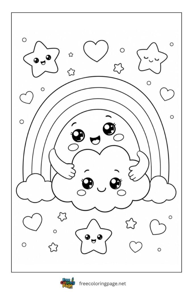 rainbow holding cloud coloring page