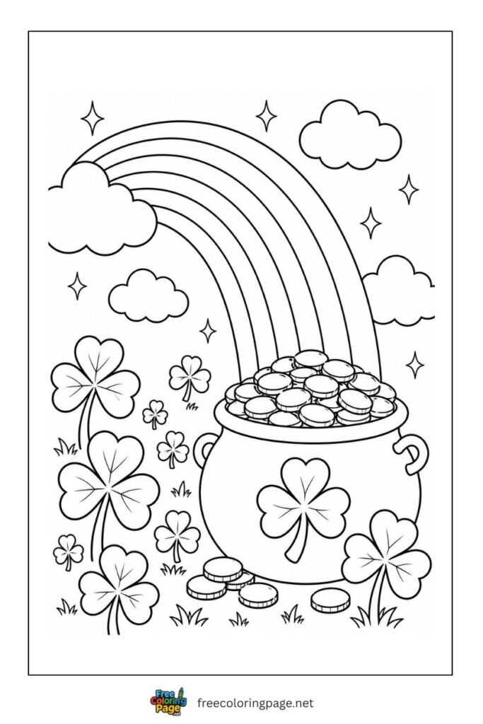 rainbow and pot of gold coloring page
