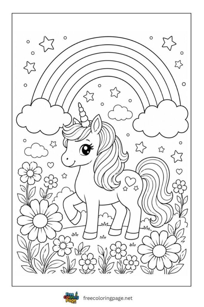 rainbow and unicorn coloring page