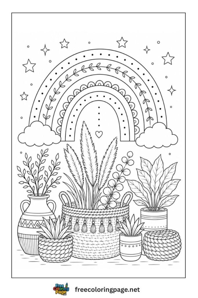 rainbow in boho style coloring page