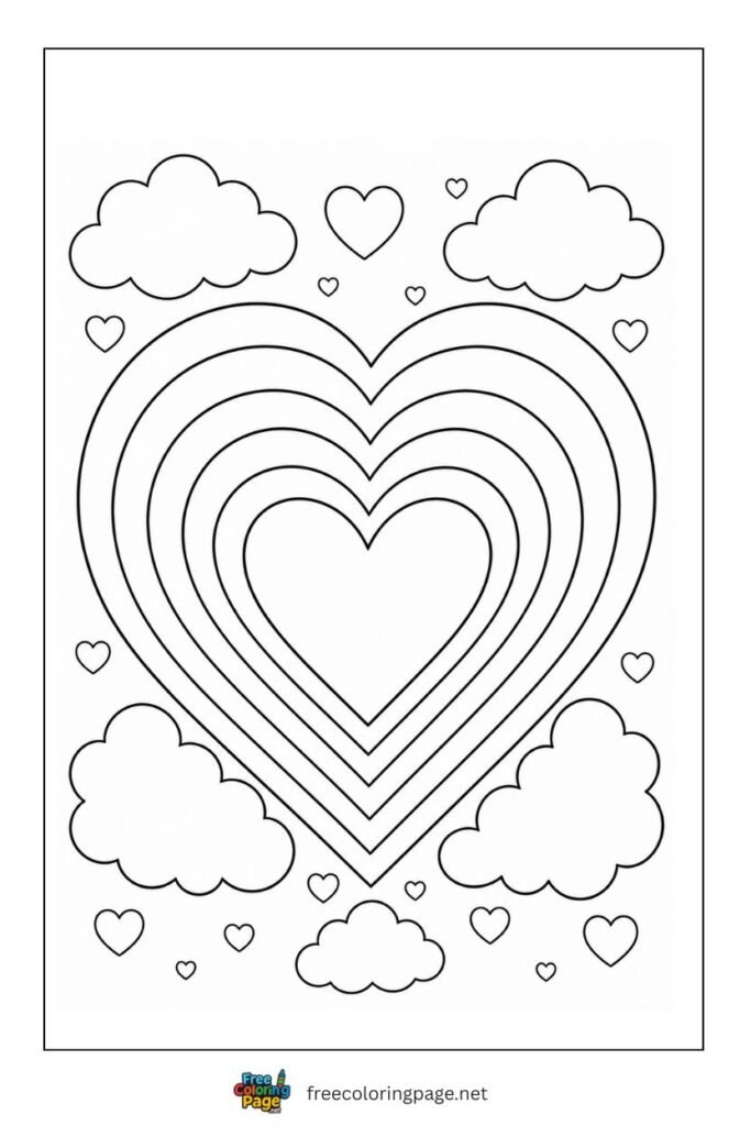 rainbow heart coloring page for kids