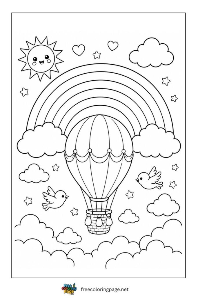 rainbow hot air baloon coloring page
