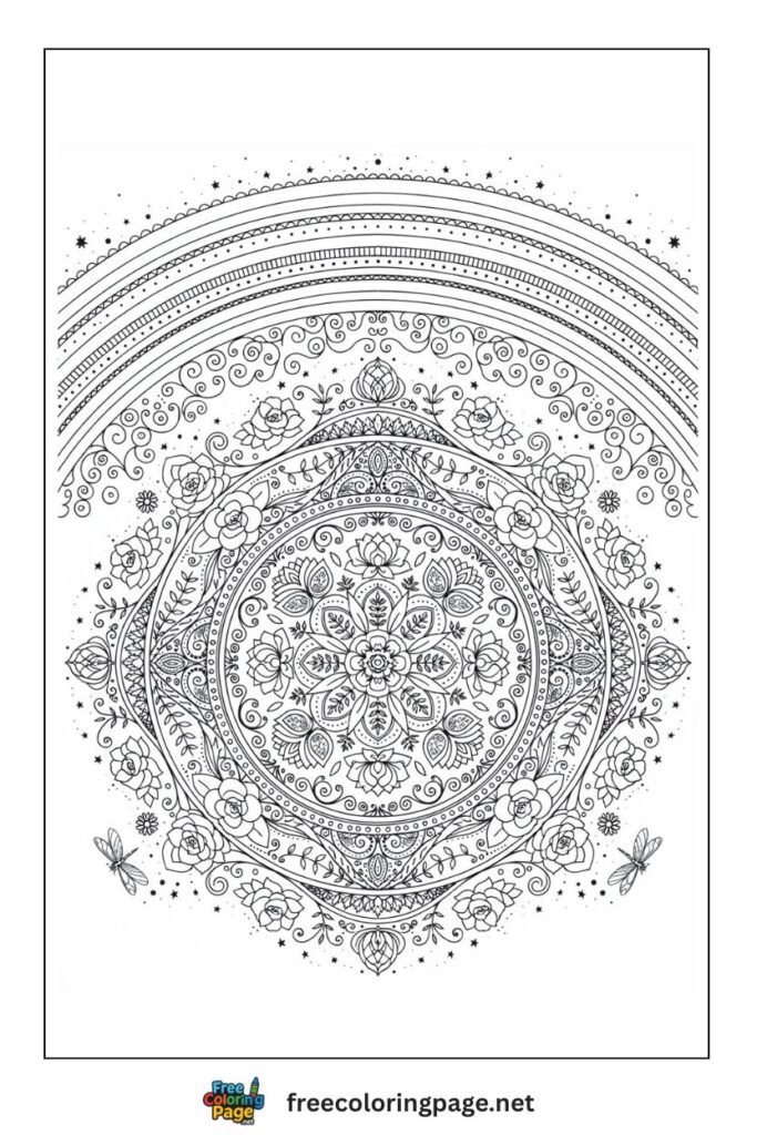 intricate rainbow mandala coloring page