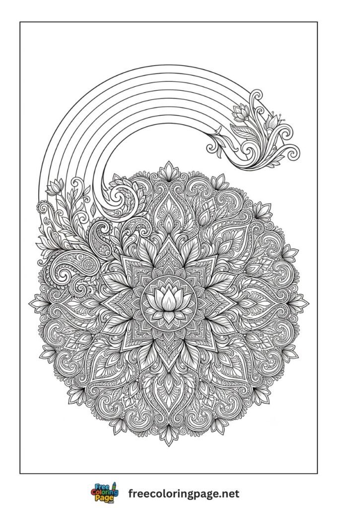 rainbow mandala coloring page for adults