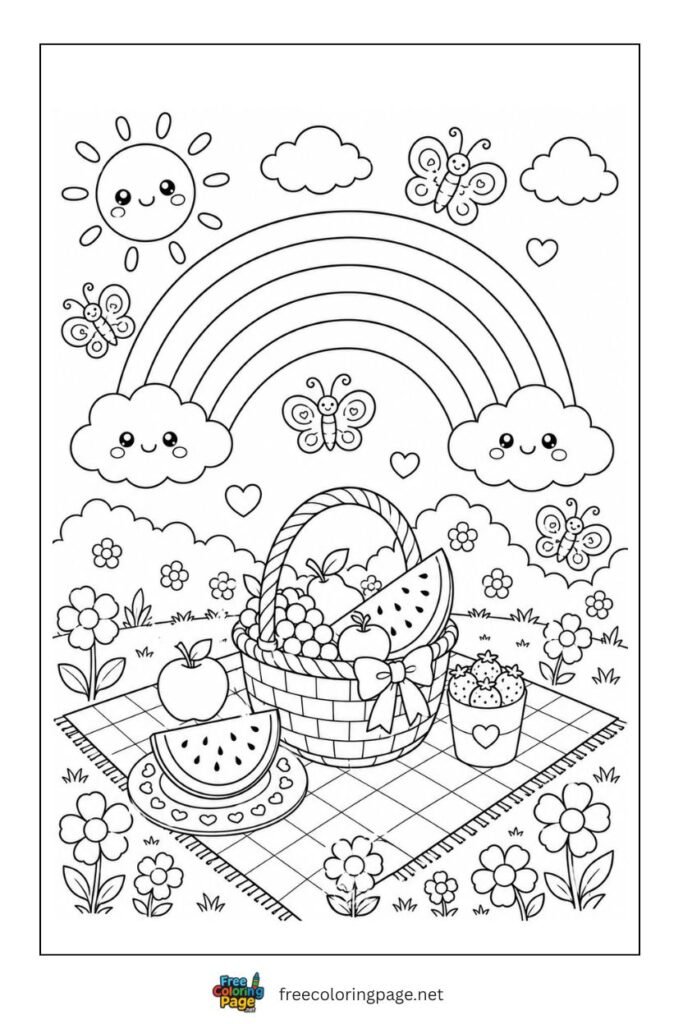 rainbow picnic coloring page