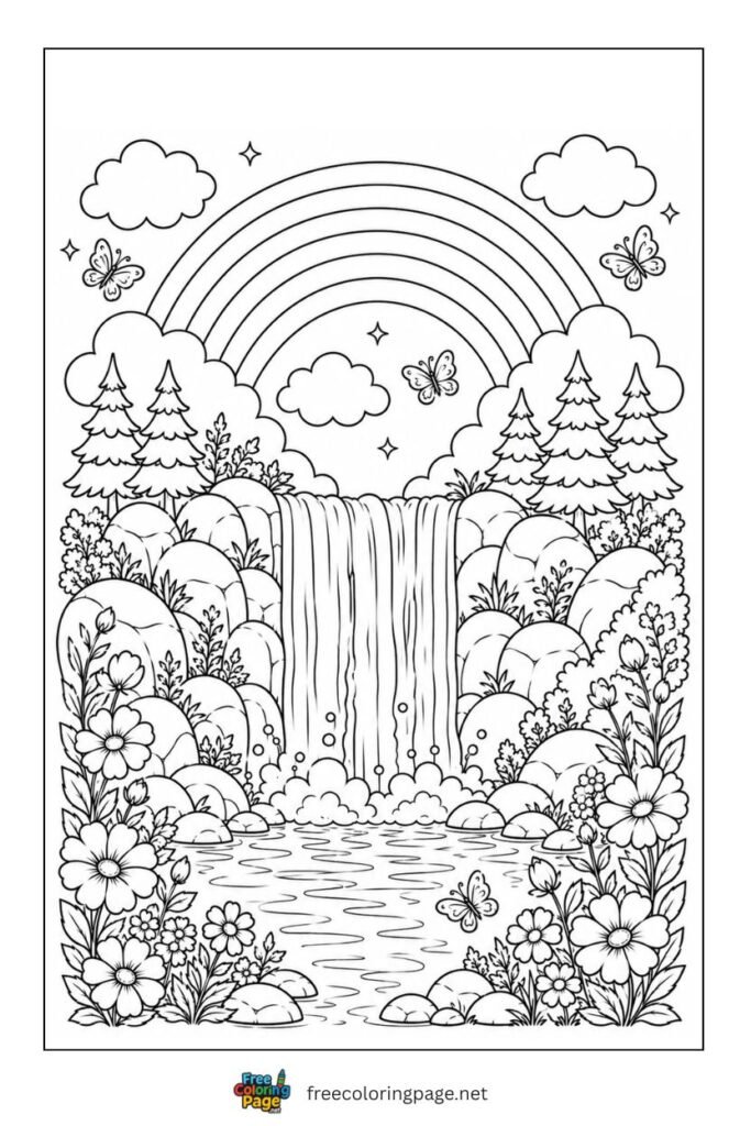 rainbow spring coloring page for adults