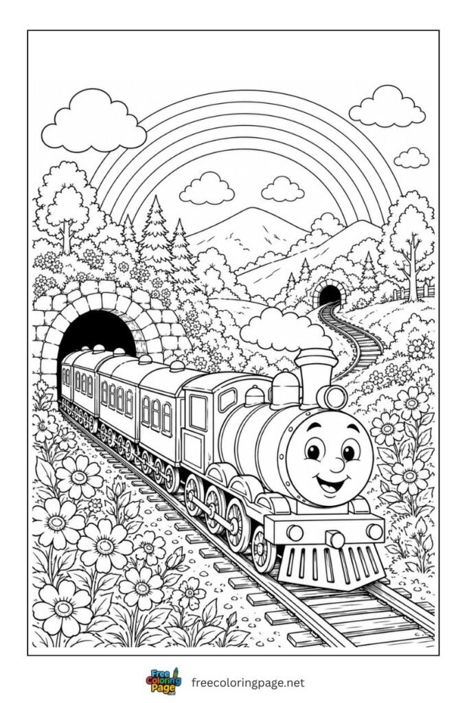 rainbow train coloring page