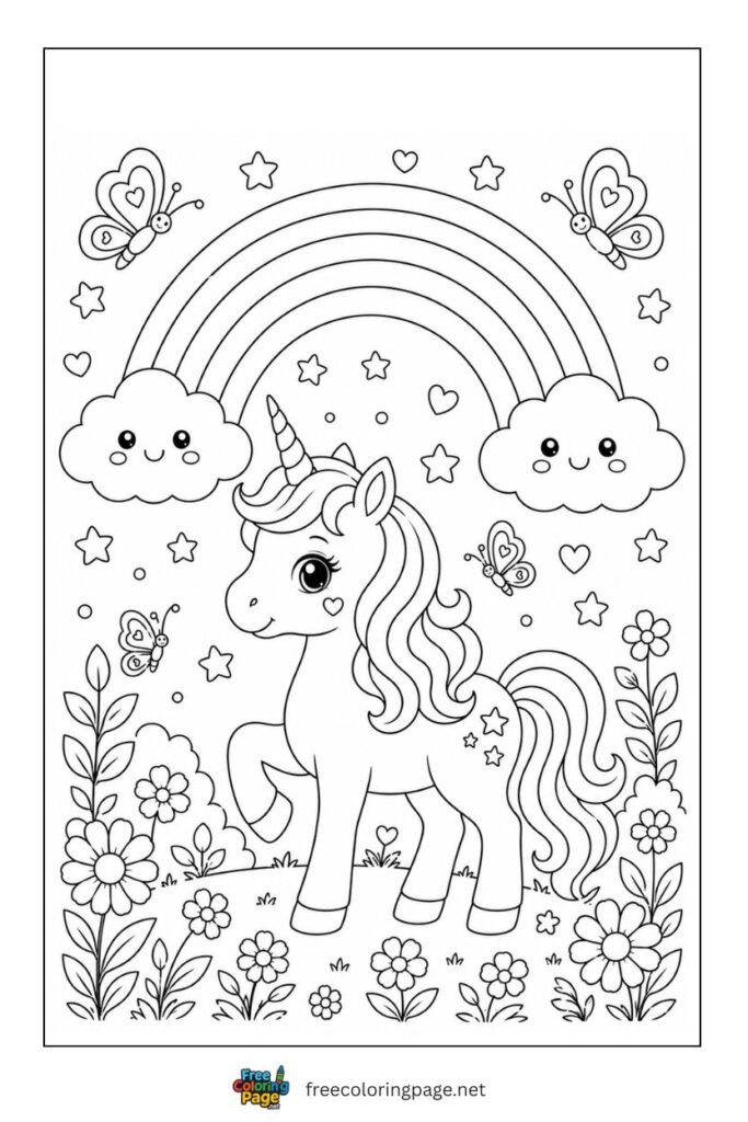 cute rainbow unicorn coloring page