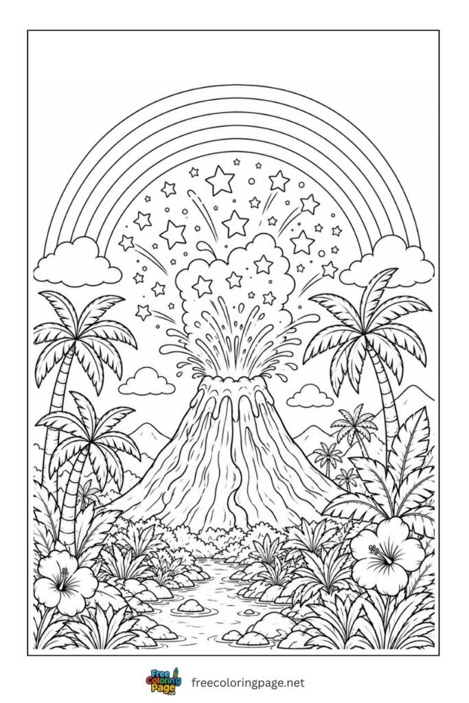 rainbow volcano coloring page