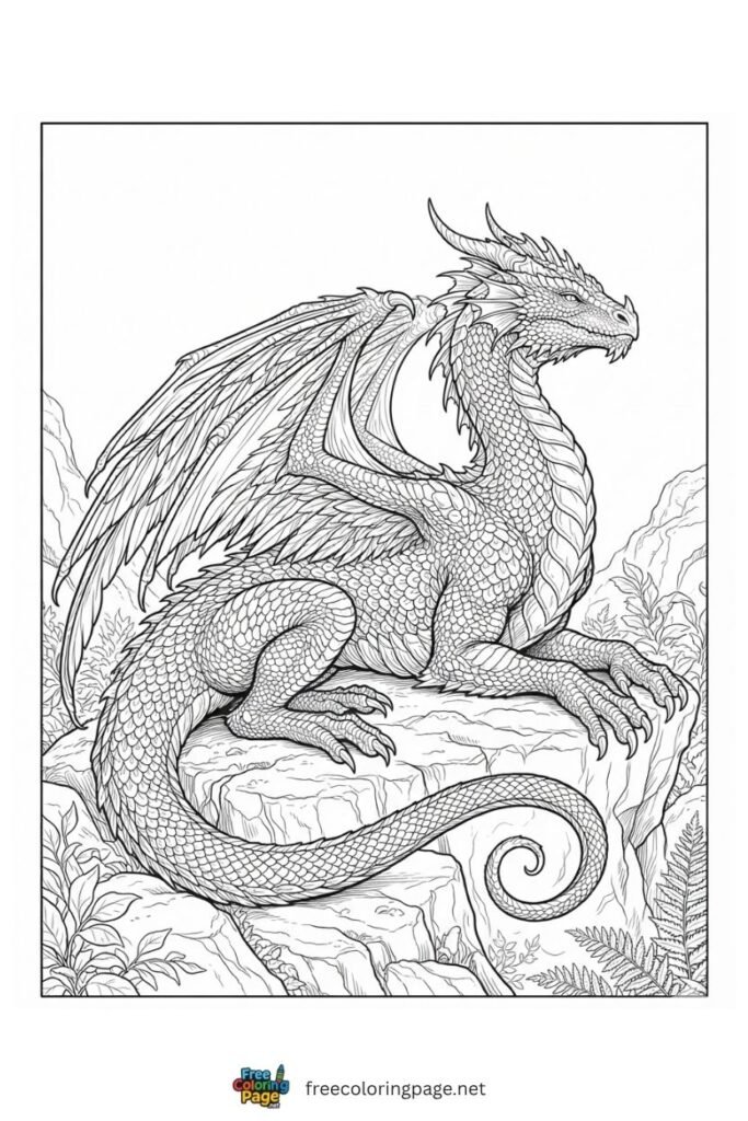 Real Dragon sitting coloring page