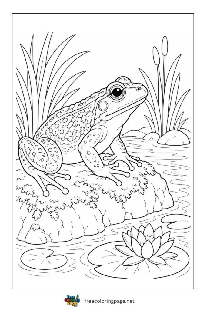 realistic frog coloring page for adults