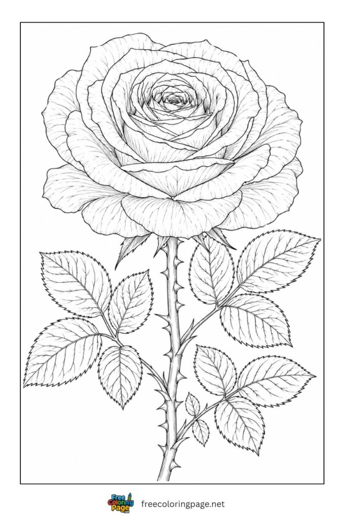 realistic rose coloring page- for adults