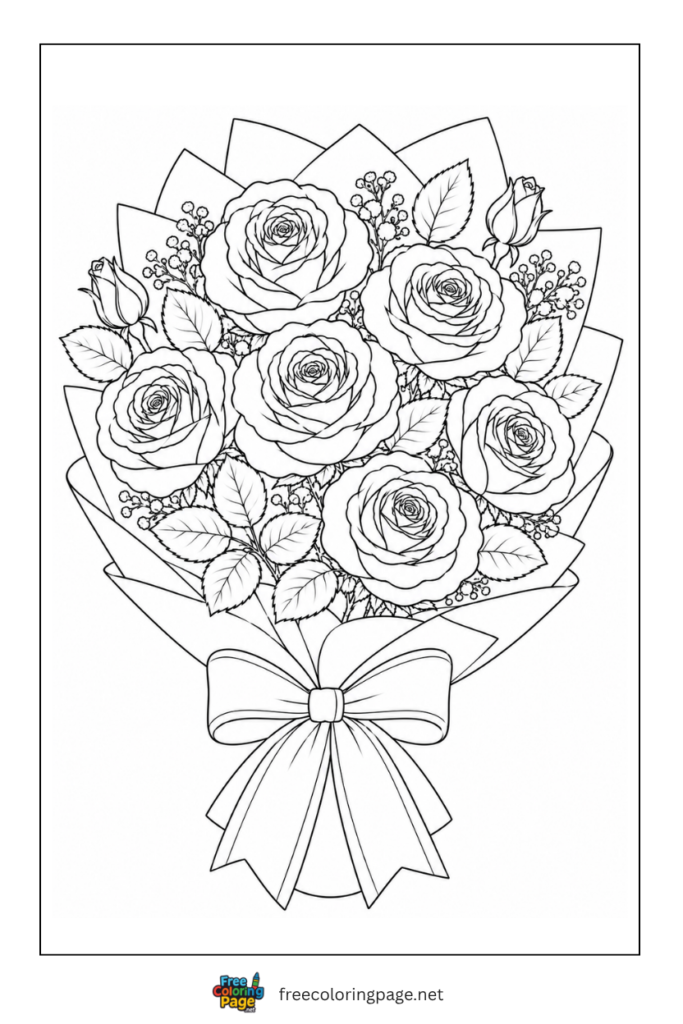 wrapped rose bouquet coloring page
