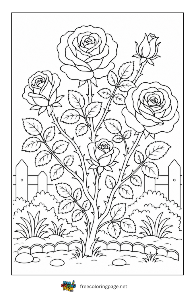 rose bush coloring page for kids fun