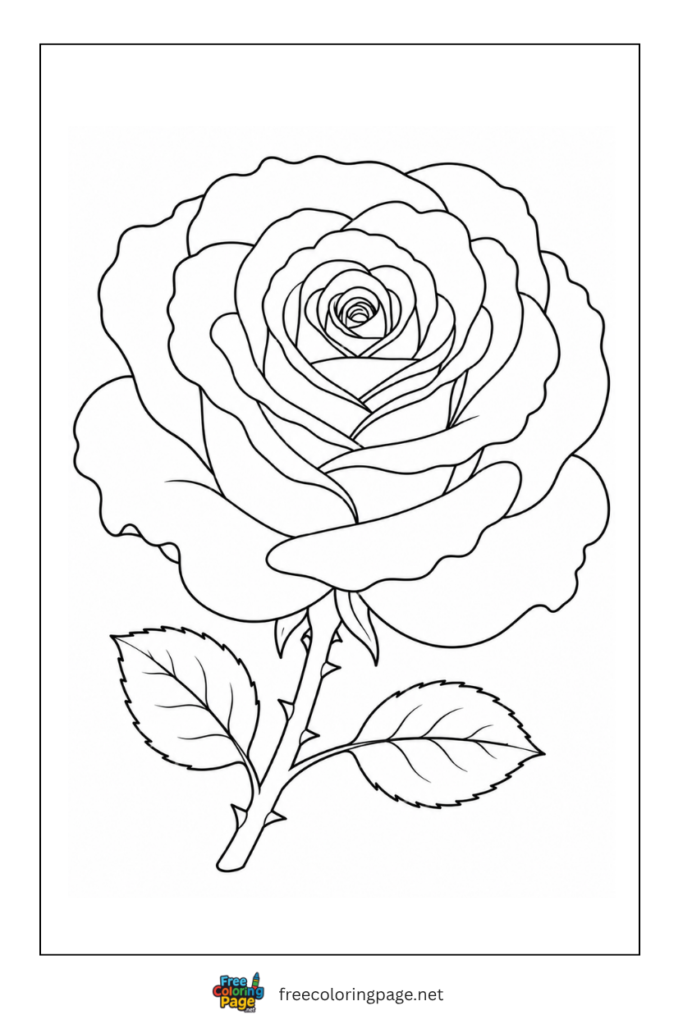 rose coloring page for kids