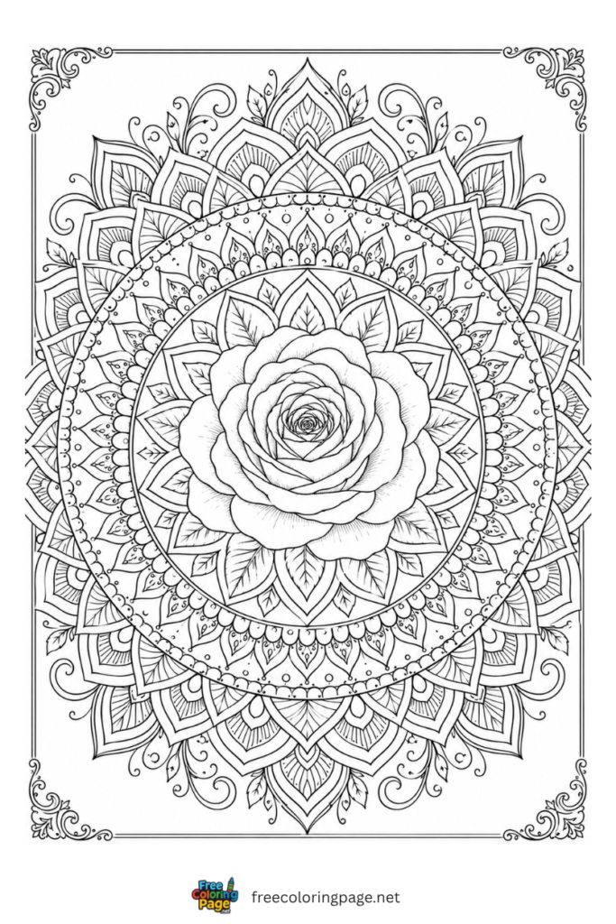 rose mandala coloring page- for adults