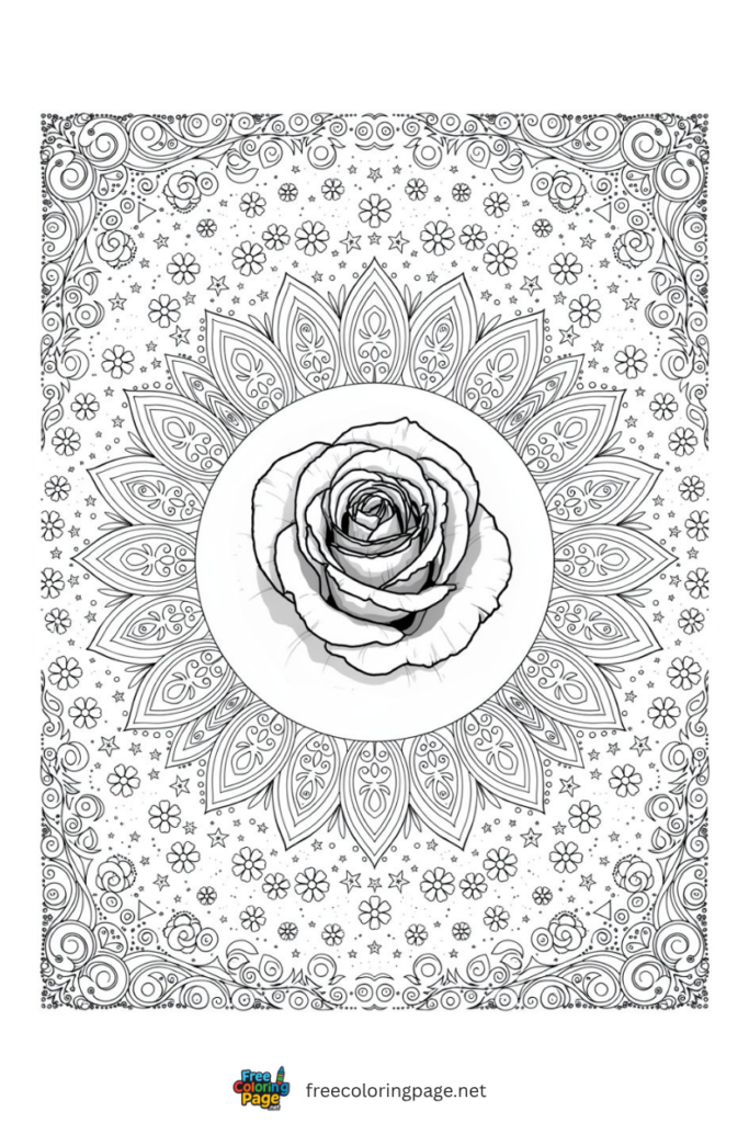 intricate rose mandala coloring page - for adults