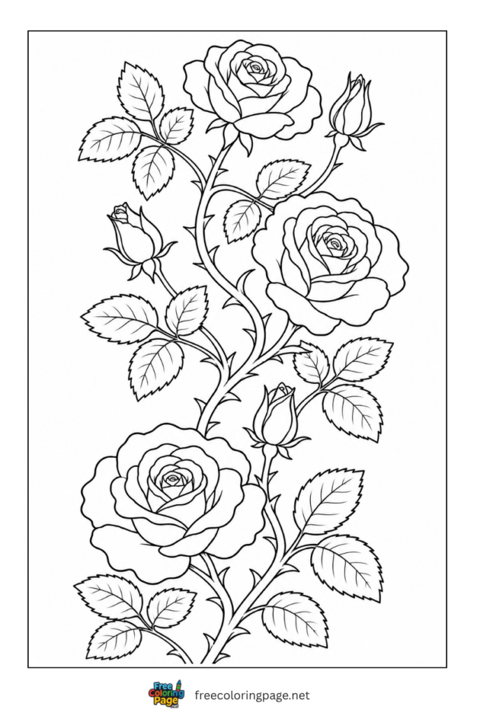 rose vine coloring page for kids