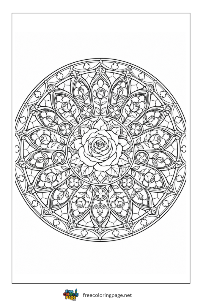 rose window coloring page- for adults