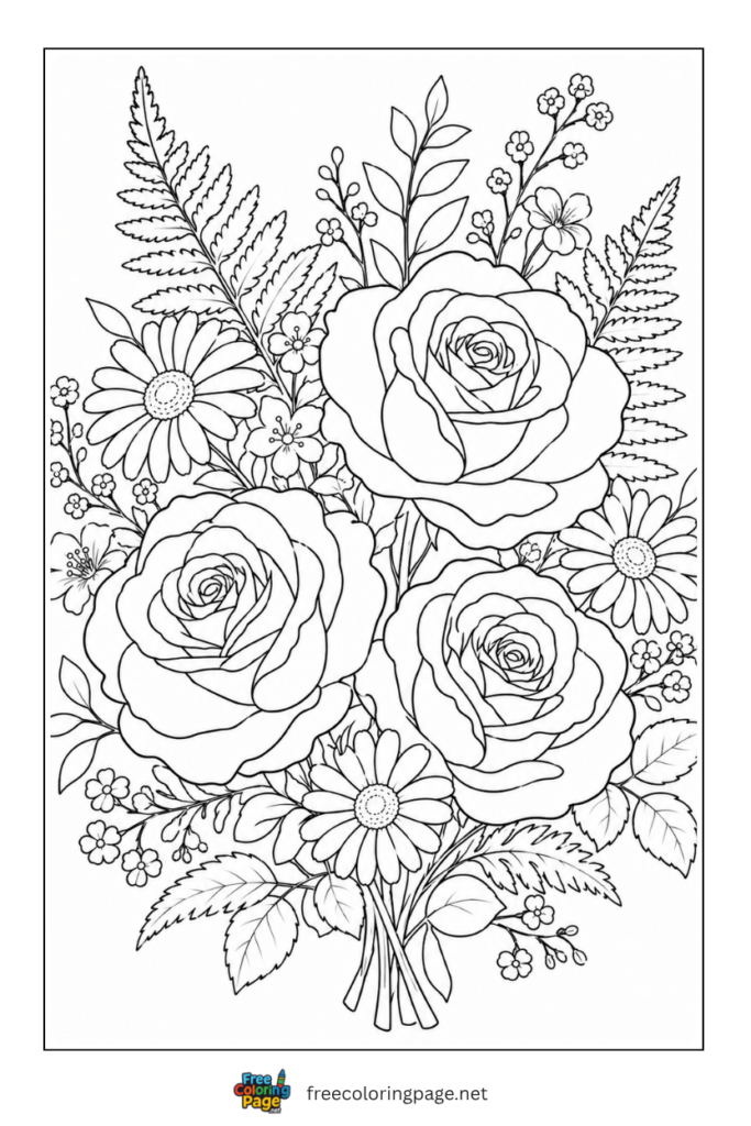 rose and flowers coloring page