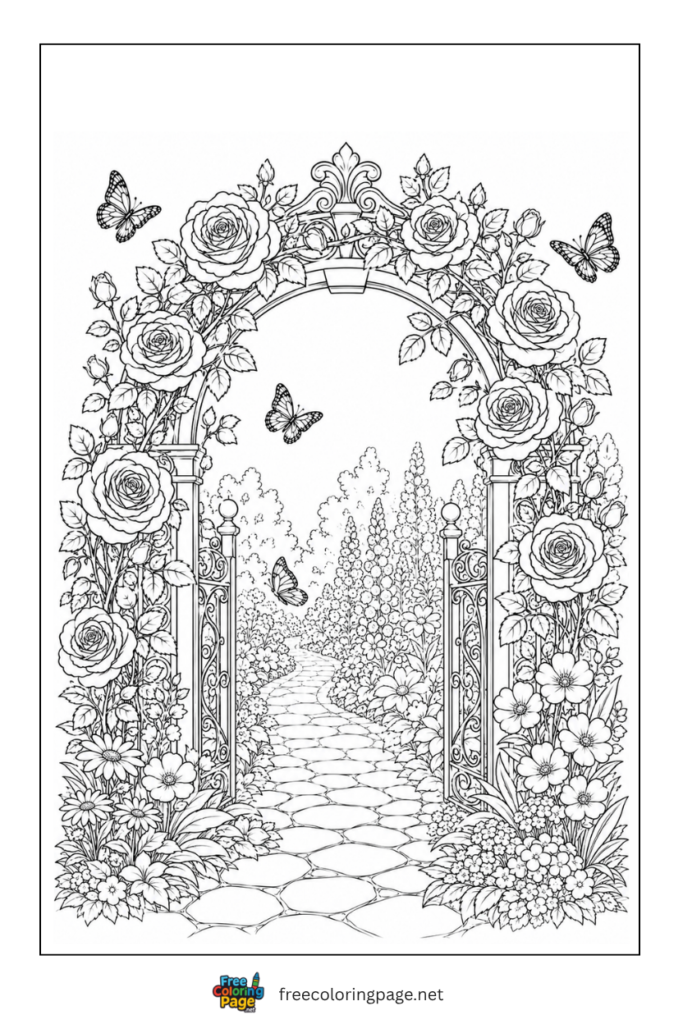 rose garden entrance coloring page