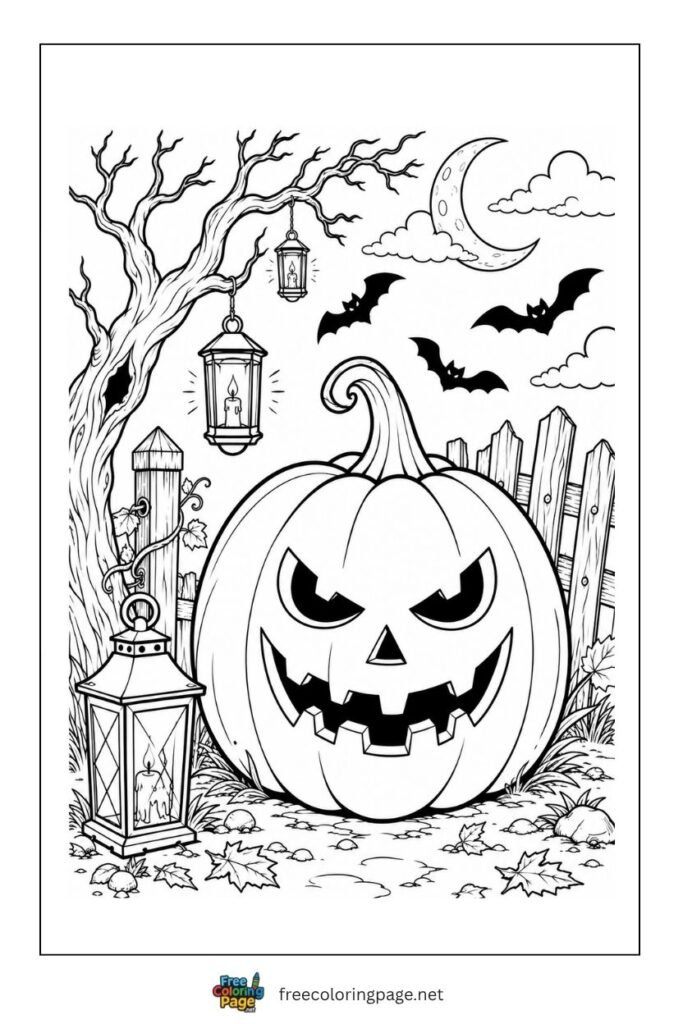 scary pumkin in halloween coloring page