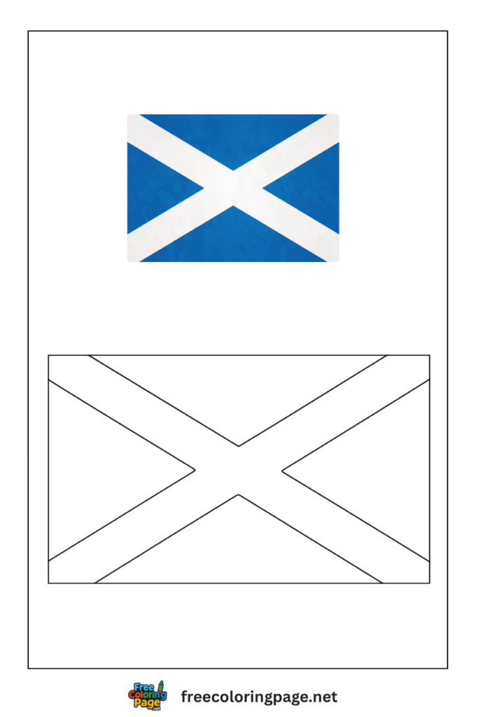 scotland flag coloring page with colored reference
