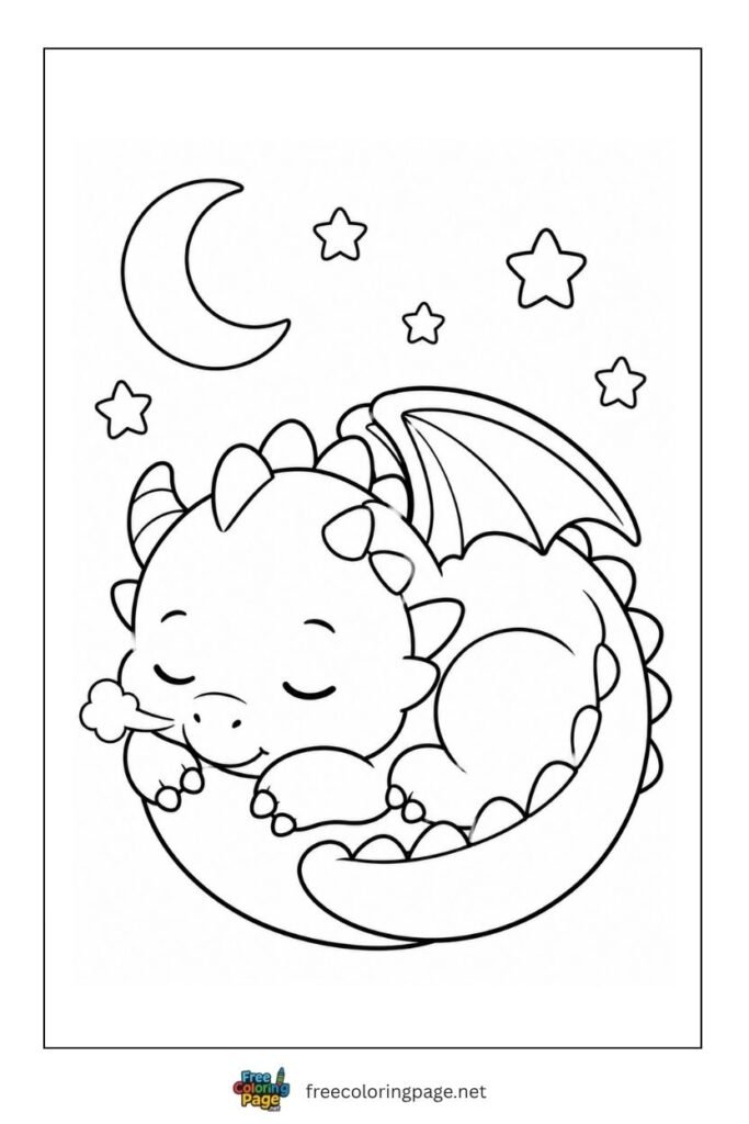 Baby Dragon sleeping coloring page