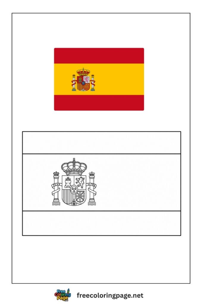 spain flag coloring page with colored reference