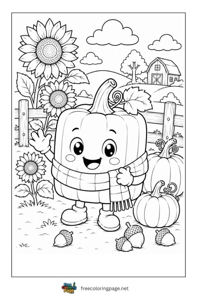 spookley square pumpkin in field coloring page