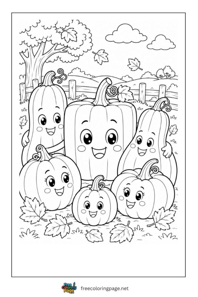 spookley square pumpkin in pumpkin farm coloring page