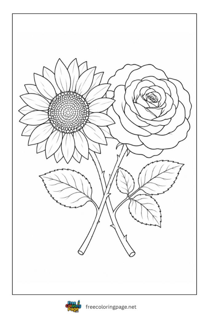 rose and sunflower coloring page
