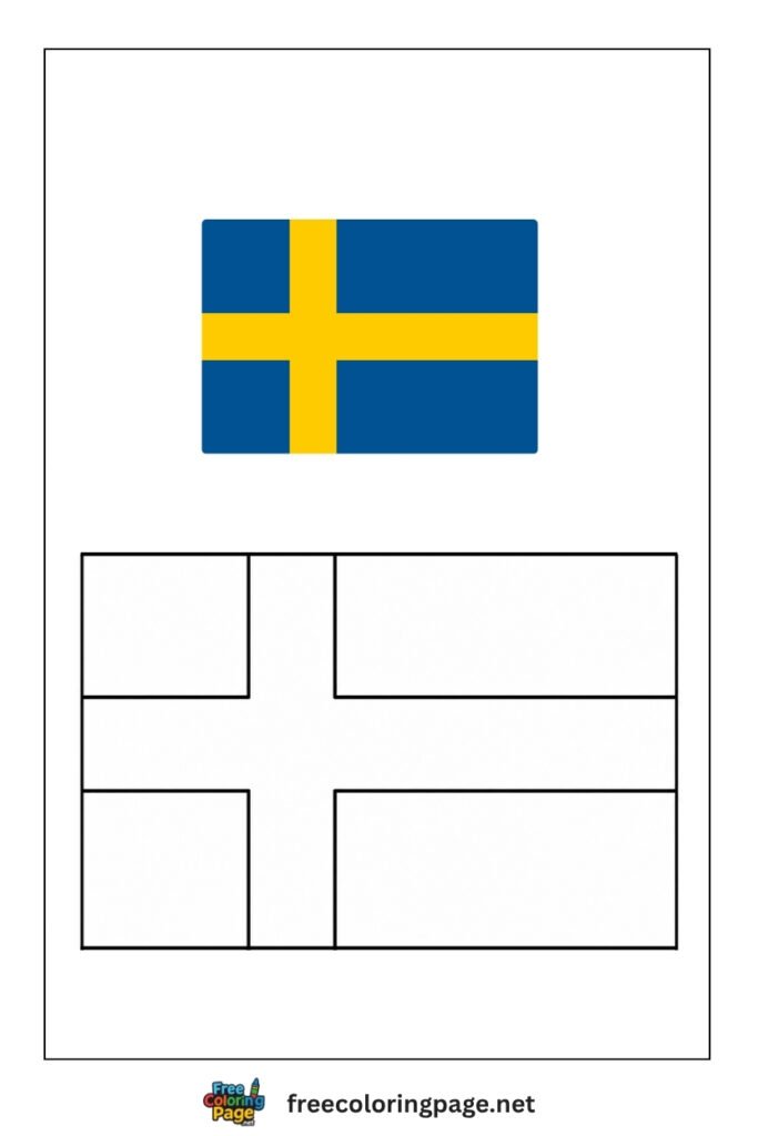 sweden flag coloring page with colored reference