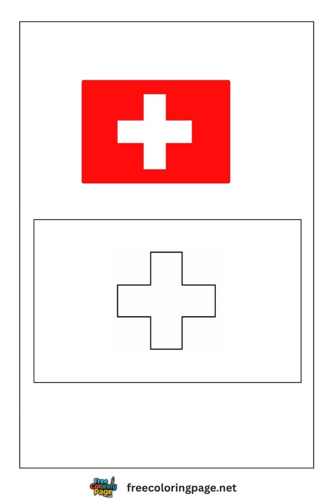 switzerland flag coloring page with colored reference