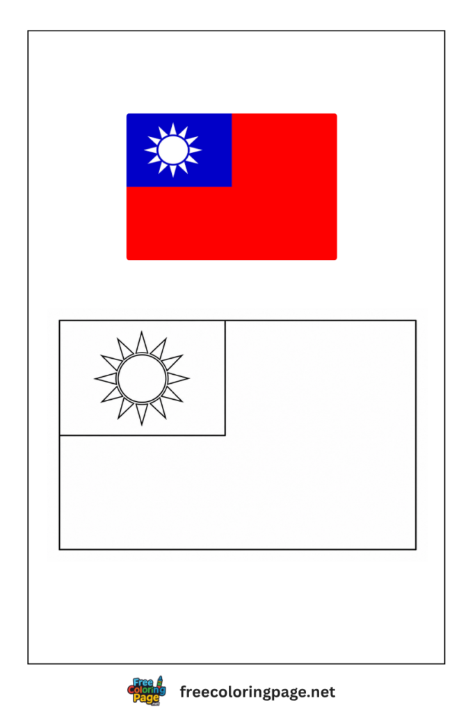 taiwan flag coloring page with colored reference
