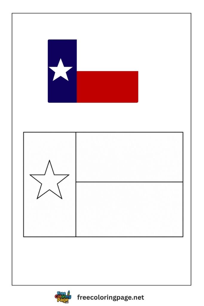 texas flag coloring page with colored reference