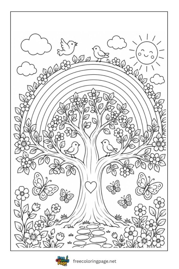 tree rainbow coloring page