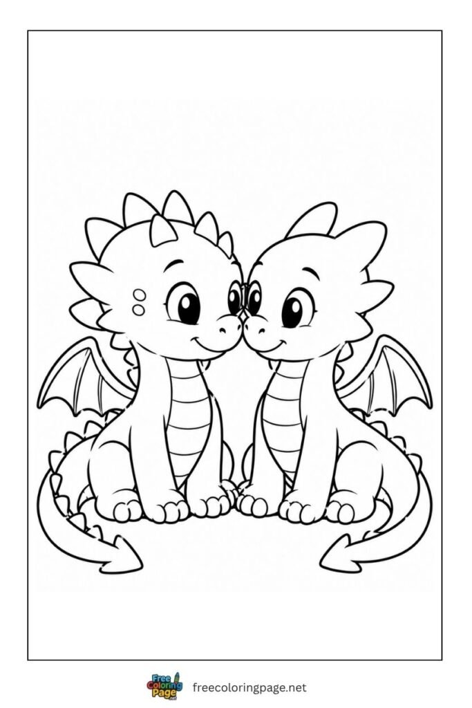 Two baby dragons coloring page