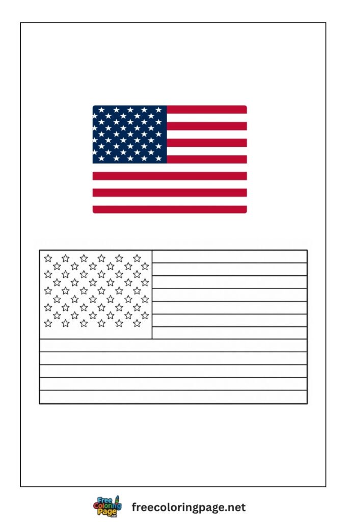 USA flag coloring page with colored reference