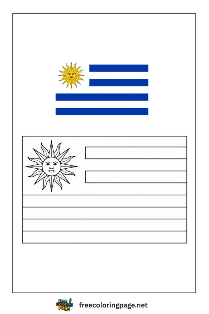 uruguay flag coloring page with colored reference