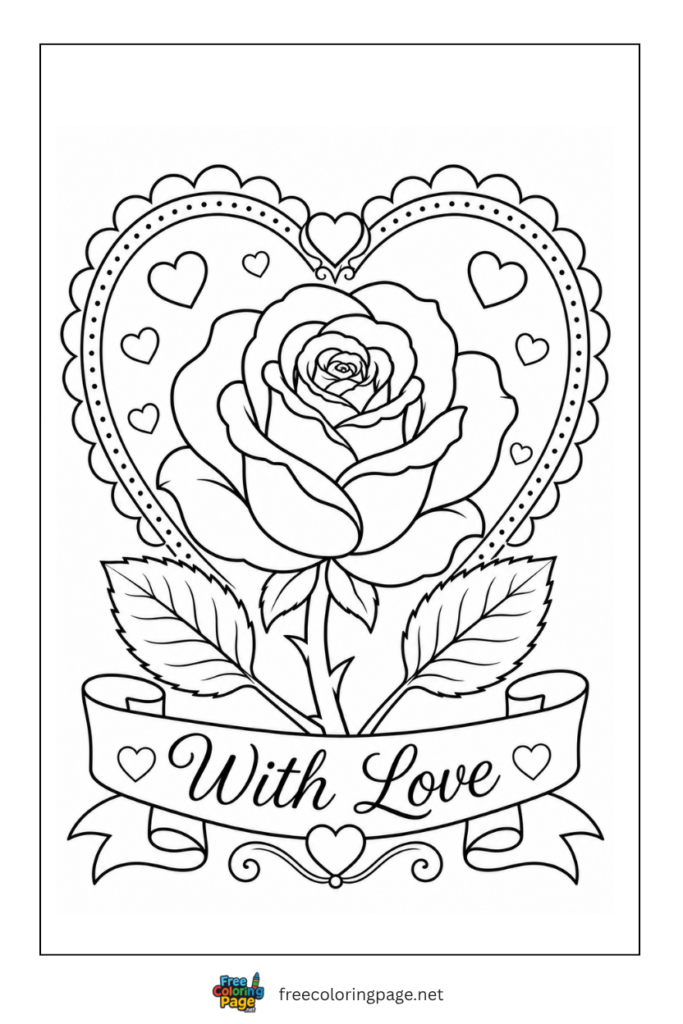 valentine day rose coloring page